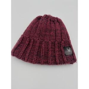 Spyder Mens Beanie Burgundy Black Marled Knit Ribbed Winter Ski Hat One Size